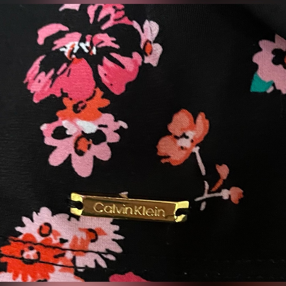 Calvin Klein CK Women's Floral Pleat Neck Cami Camisole w Hardware Blouse Top L - Picture 9 of 14